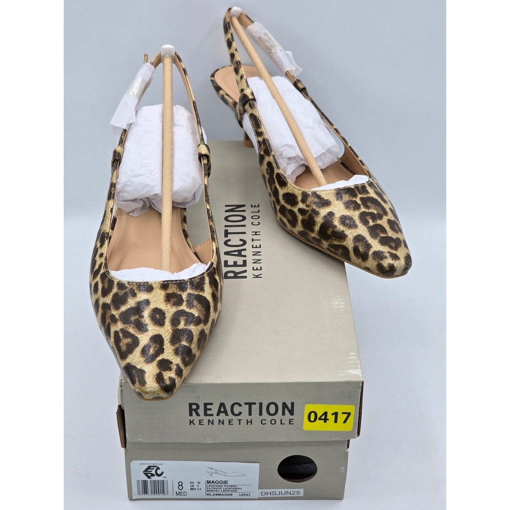 Kenneth Cole Reaction Maggie Slingback Heels Womens 8 Leopard Patent - New